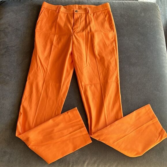 Men’s Orange Flat Fronted Casual Dress Pants Prom Party Formal Size 30 NWOT - Picture 1 of 6